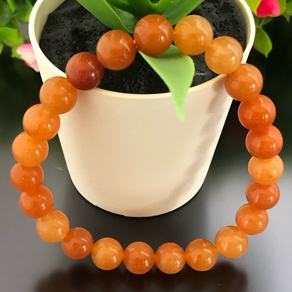 Red Aventurine 8mm Natural Stone Beads Stretchable Bracelet - Picture 2 of 2